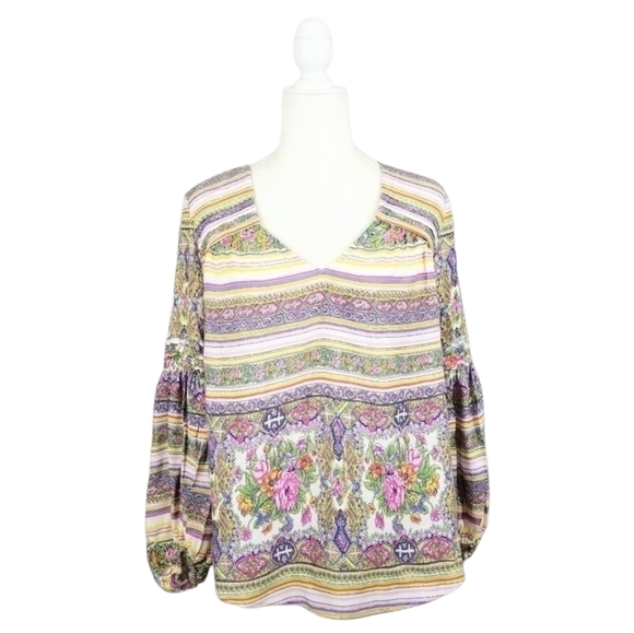 Maeve Anthro Ceresco pastel floral long sleeve v neck top women's size Small - Picture 1 of 9